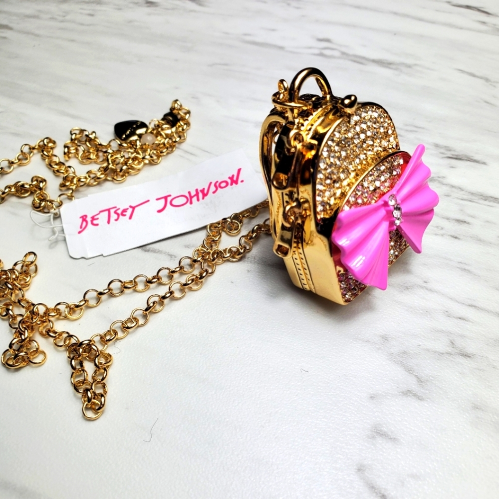 Betsey Johnson BLING School Backpack Supplies Charms Locket Necklace